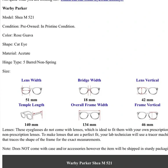 Warby Parker Women's Eyeglasses Shea M 521 Rose Guava Cat Eye - Picture 13 of 15